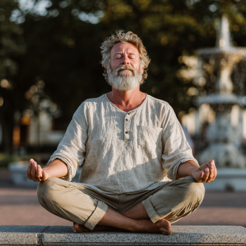 Seniori practicând yoga în parc